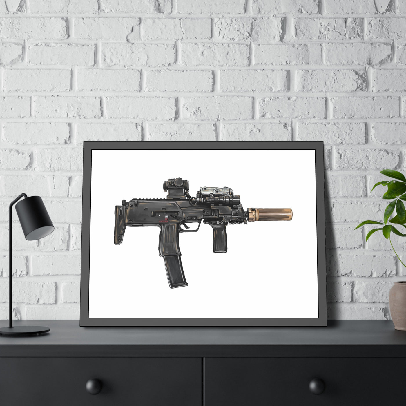 German 4.6x30mm Sub Machine Gun Painting - Just The Piece - Black Frame - Value Collection