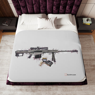 The Long-Range Legend - .50 Cal BMG Rifle Sherpa Blanket - Purple Background