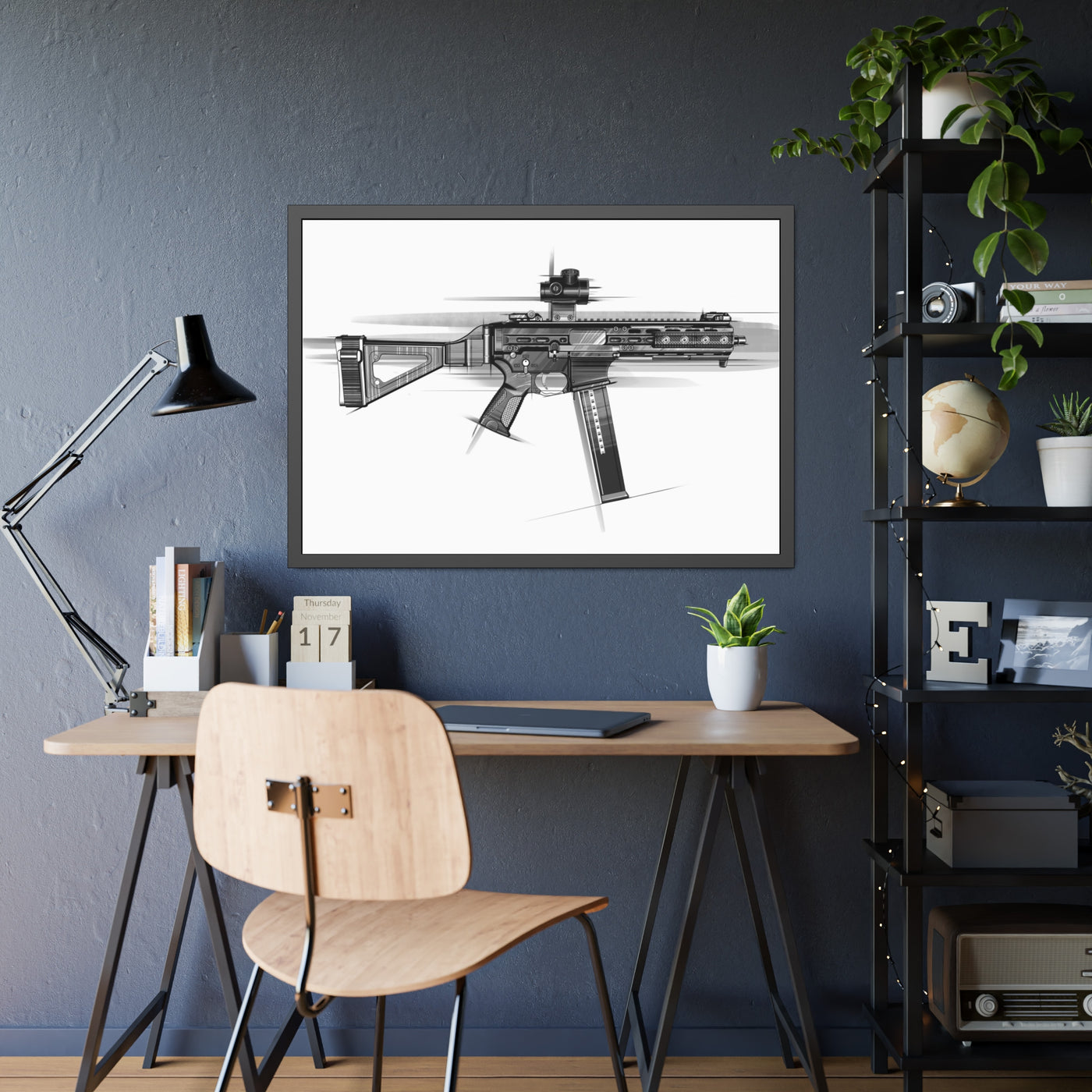 .45 Cal SMG Painting - Black Frame - Value Collection