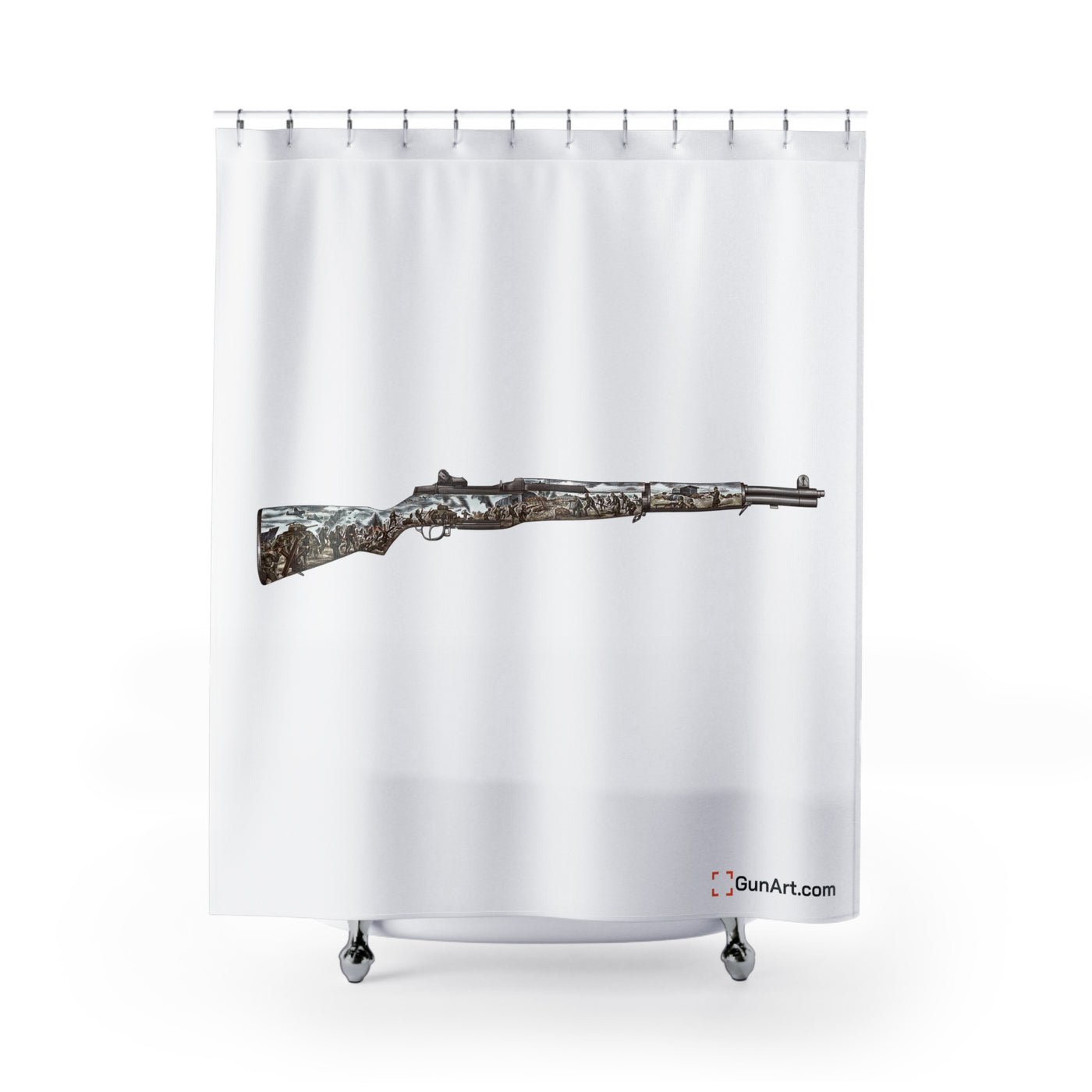 Honoring The Brave / M1 Garand / World War II D-Day Shower Curtains - Color Gun - White Background
