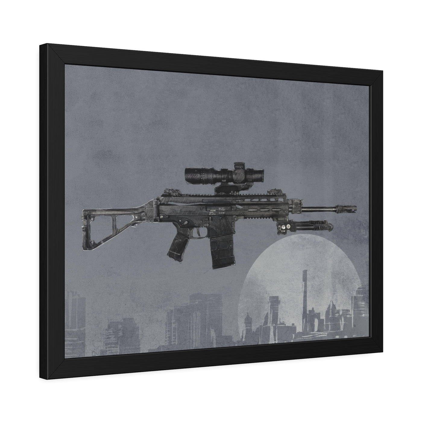 The Urban Sniper Painting - Grey Background - Black Frame - Value Collection