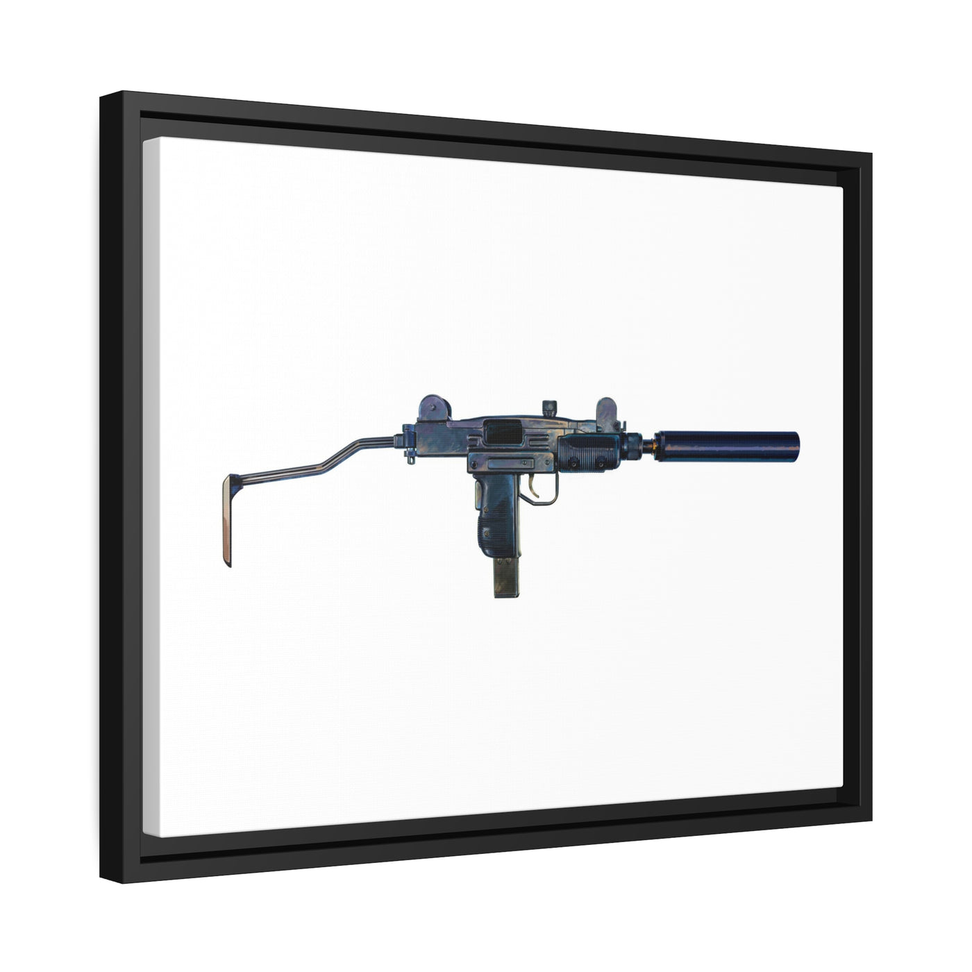 The Miniature Menace - Full Auto Subgun Painting - Just The Piece - Black Framed Wrapped Canvas - Value Collection