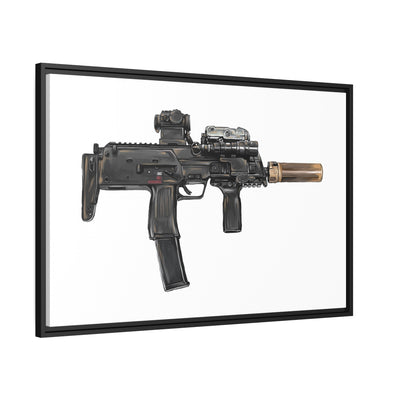 German 4.6x30mm Sub Machine Gun Painting - Just The Piece - Black Framed Wrapped Canvas - Value Collection