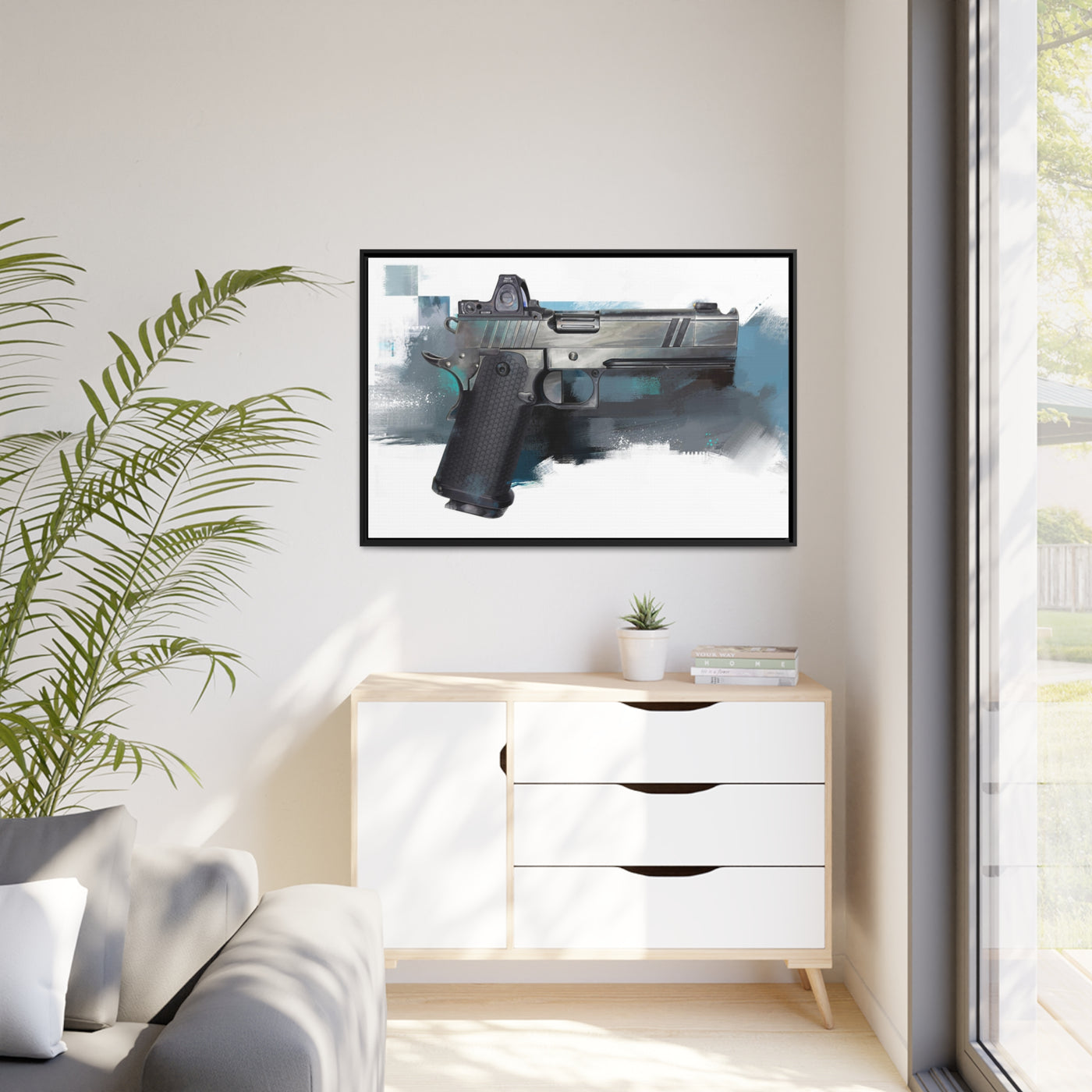 2011 Bravo - Pistol Painting - Black Framed Wrapped Canvas - Value Collection