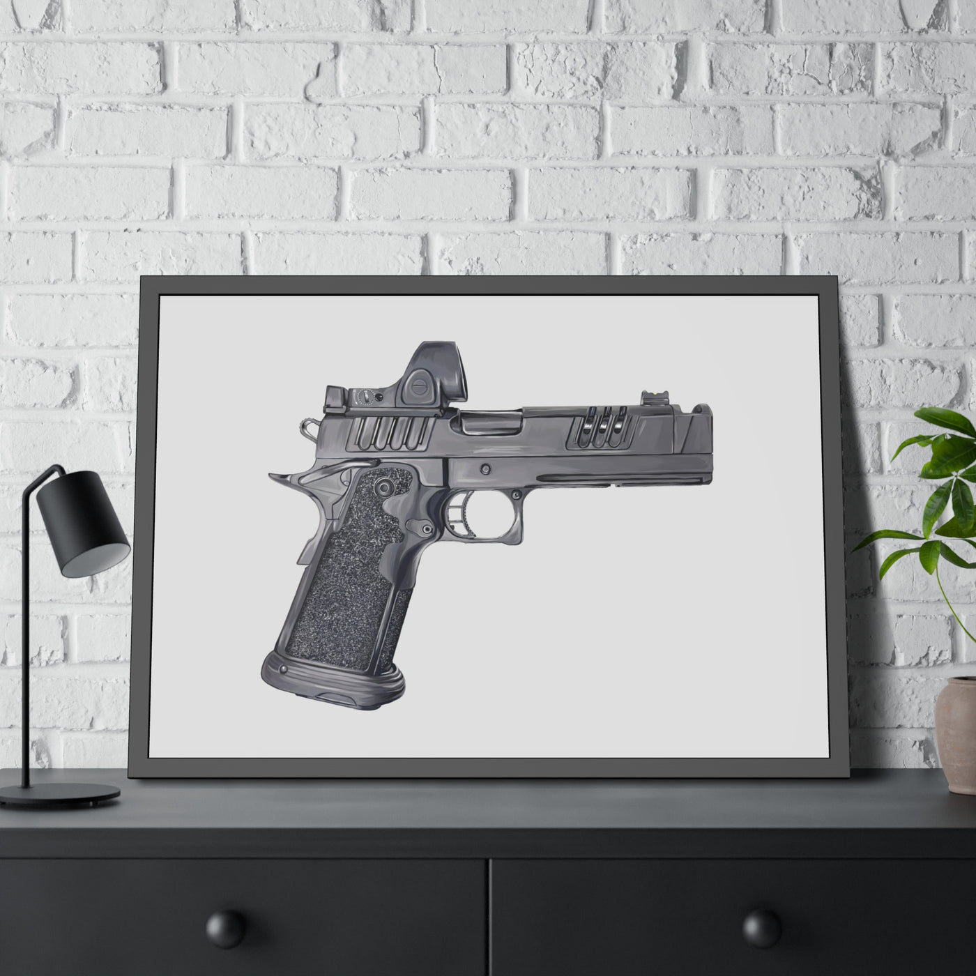 2011 Delta Pistol Painting - Just The Piece - Black Frame - Value Collection