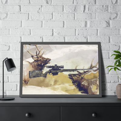 Elk Hunting Rifle Painting - Black Frame - Value Collection