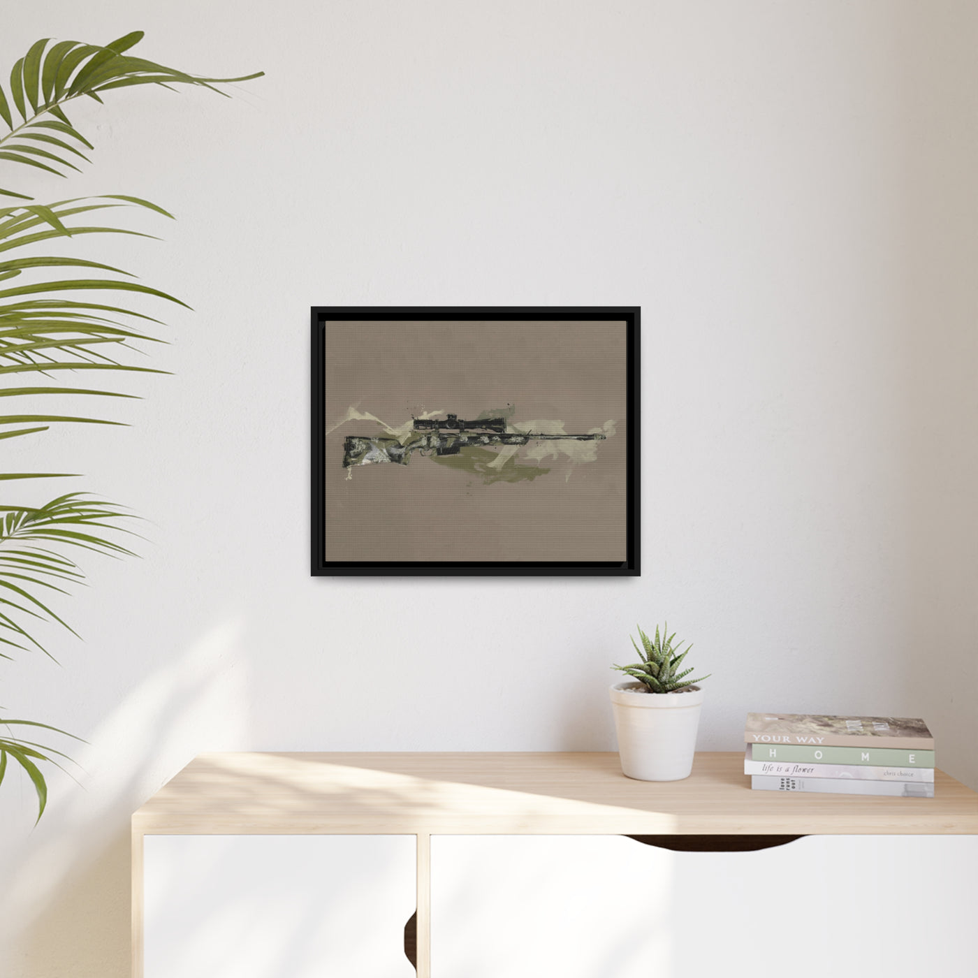 The Harvester - Long Range Hunting Rifle Painting (Minimal) - Black Framed Wrapped Canvas - Value Collection