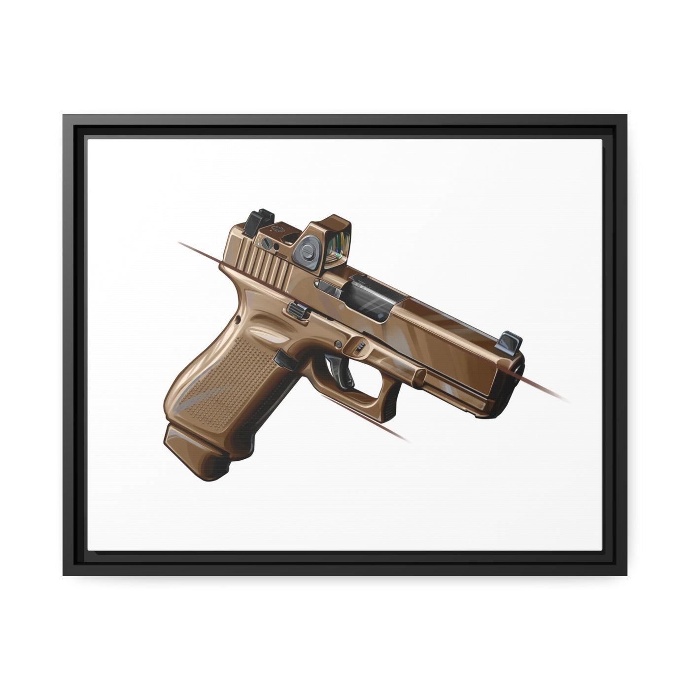 The Last Resort - OG Tan Poly Pistol Painting - Just The Piece - Black Framed Wrapped Canvas - Value Collection