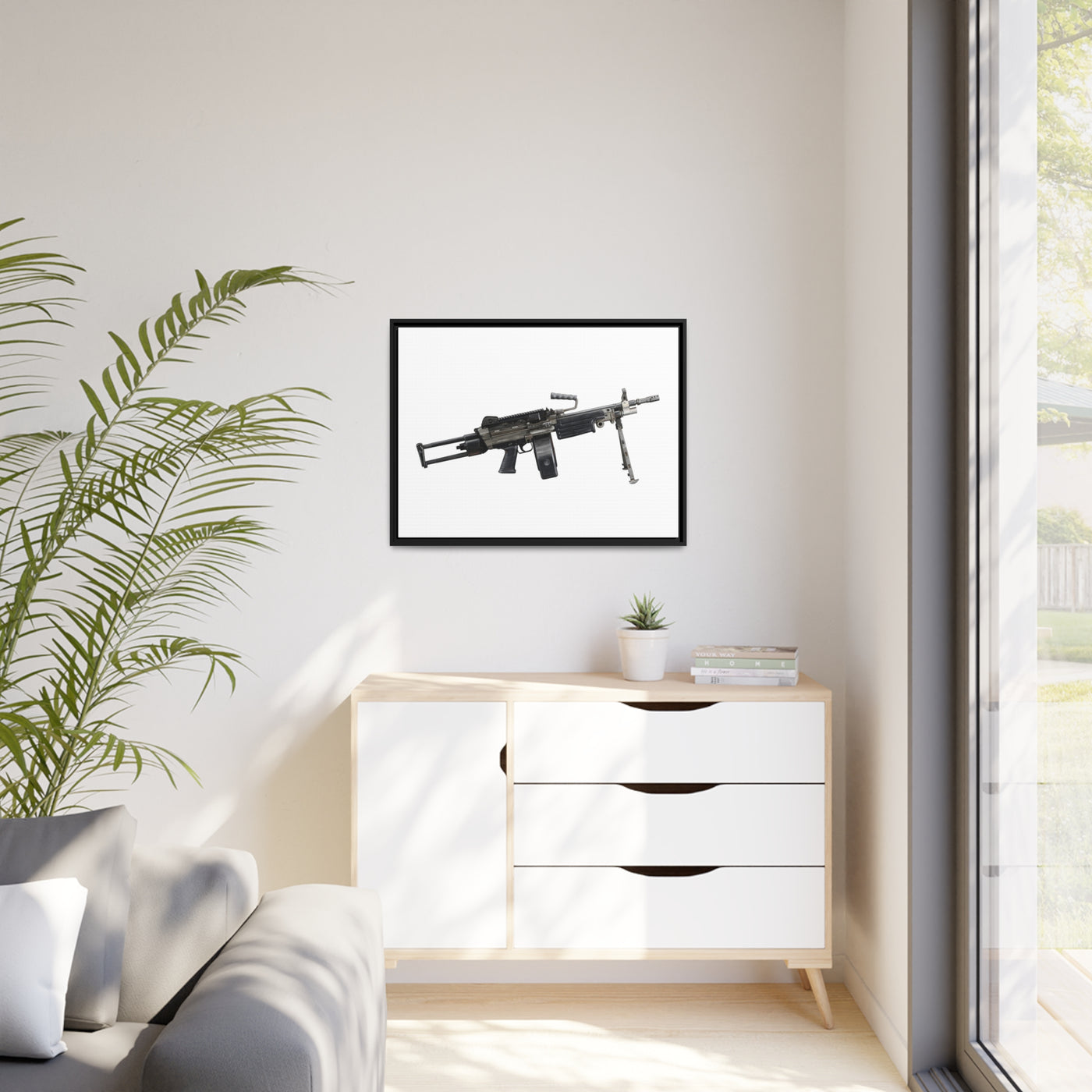 Belt-Fed 5.56x45mm Light Machine Gun Painting - Just The Piece - Black Framed Wrapped Canvas - Value Collection