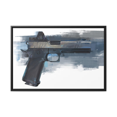 2011 Charlie - Pistol Painting - Blue Background - Black Framed Wrapped Canvas - Value Collection