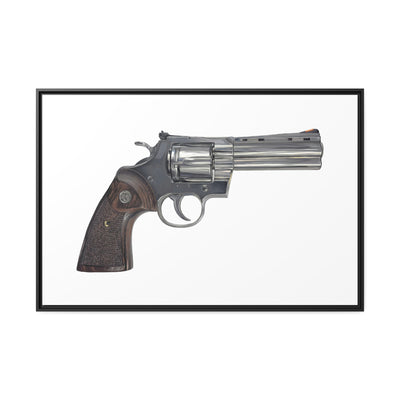 Wood & Stainless .357 Magnum Revolver Painting - Just The Piece - Black Framed Wrapped Canvas - Value Collection