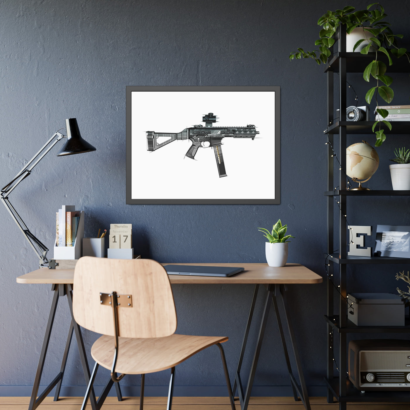 .45 Cal SMG Painting - Just The Piece - Black Frame - Value Collection