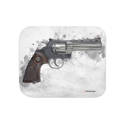 Wood & Stainless .357 Magnum Revolver Sherpa Blanket - Grey Background