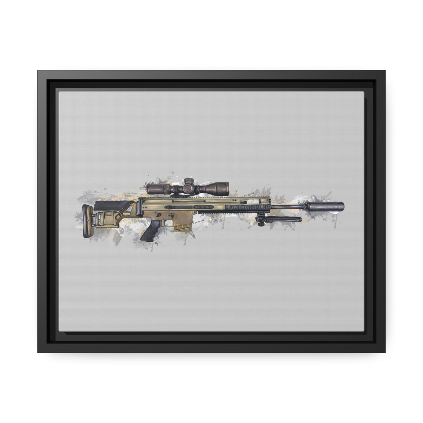 Socom Sniper Rifle Painting - Black Framed Wrapped Canvas - Value Collection