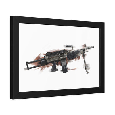 Belt-Fed 5.56x45mm Light Machine Gun Painting - Red Background - Black Frame - Value Collection