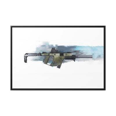 The Vindicator - Suppressed SMG Painting - Blue Background - Black Framed Wrapped Canvas - Value Collection