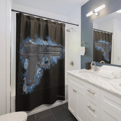 Tactical .45 ACP Poly Pistol Shower Curtains - Black Background