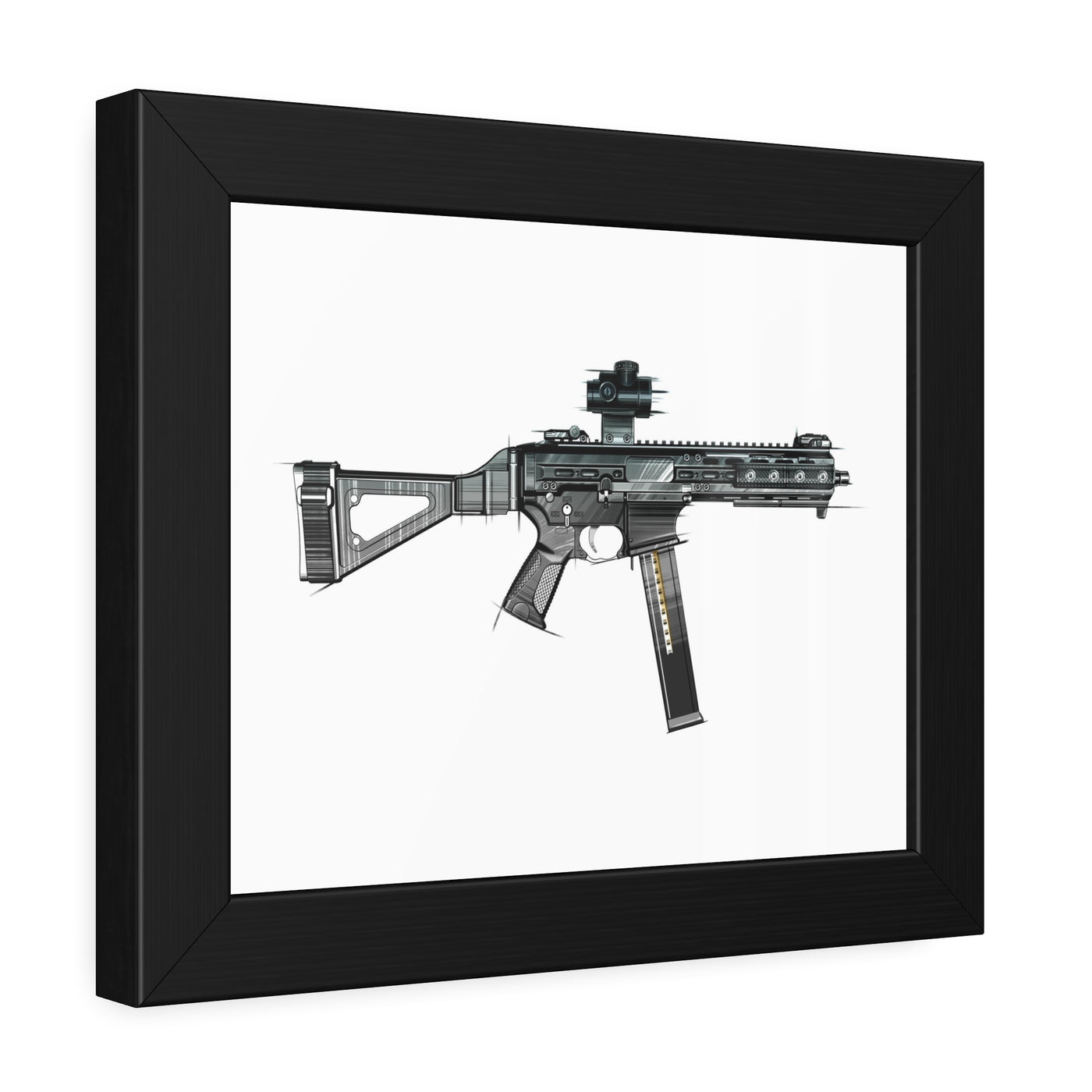 .45 Cal SMG Painting - Just The Piece - Black Frame - Value Collection