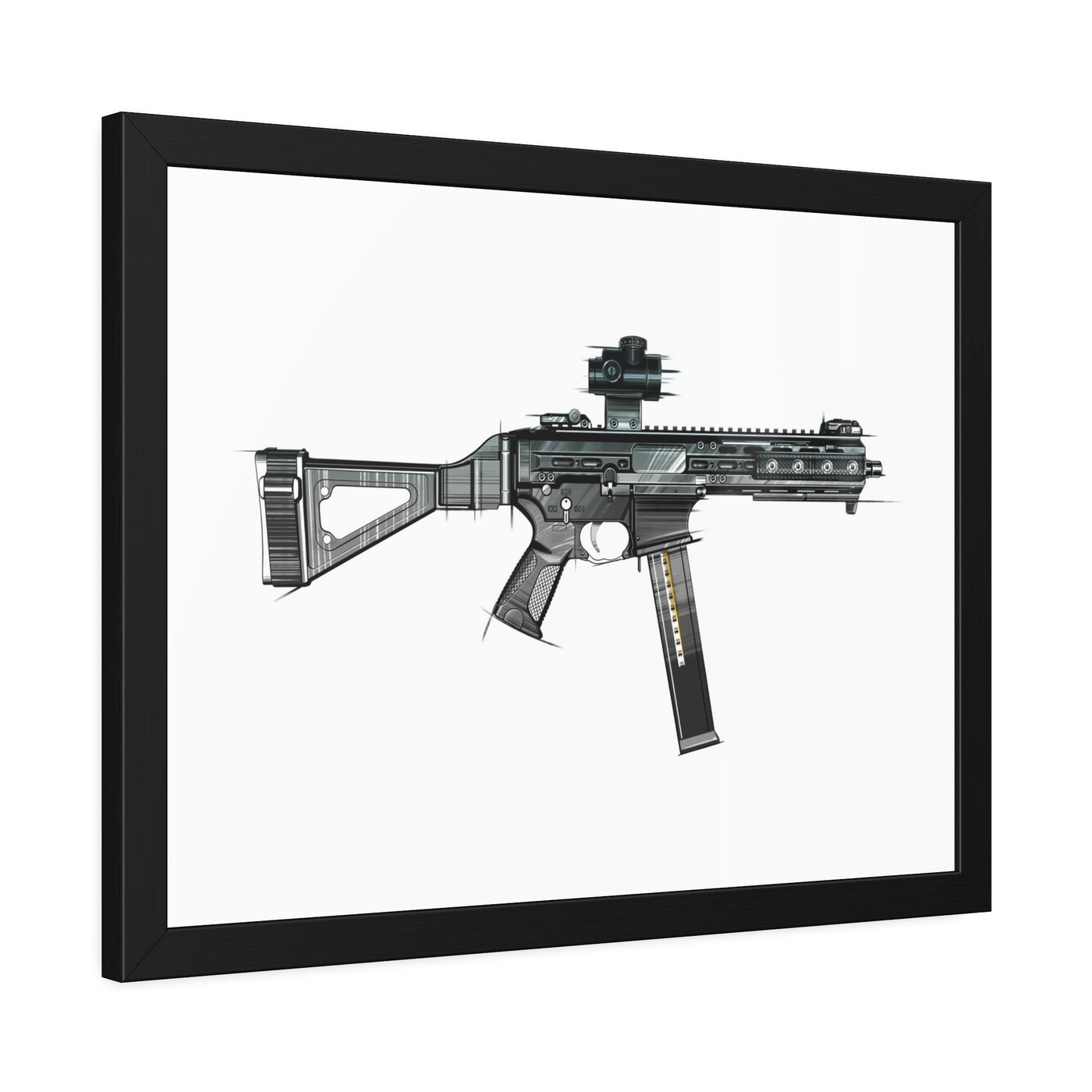 .45 Cal SMG Painting - Just The Piece - Black Frame - Value Collection