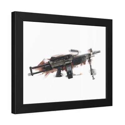 Belt-Fed 5.56x45mm Light Machine Gun Painting - Red Background - Black Frame - Value Collection