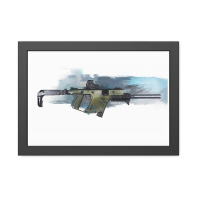 The Vindicator - Suppressed SMG Painting - Blue Background - Black Frame - Value Collection