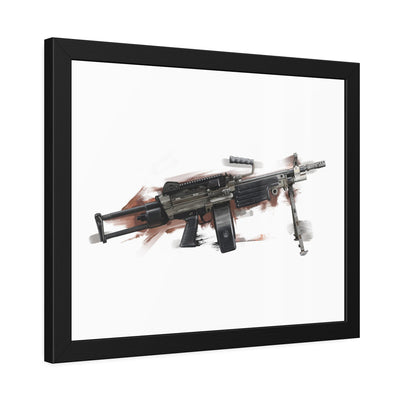 Belt-Fed 5.56x45mm Light Machine Gun Painting - Red Background - Black Frame - Value Collection