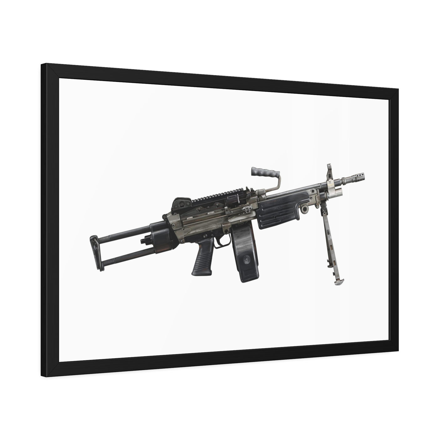 Belt-Fed 5.56x45mm Light Machine Gun Painting - Just The Piece - Black Frame - Value Collection