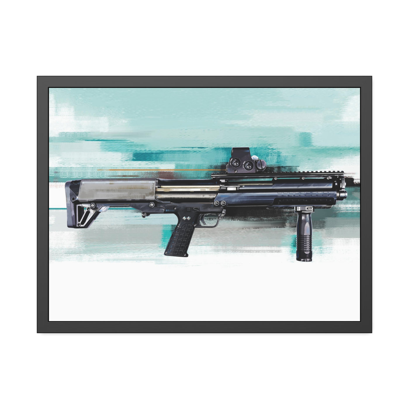 Tactical Bullpup Shotgun Painting - Green Background - Black Frame - Value Collection