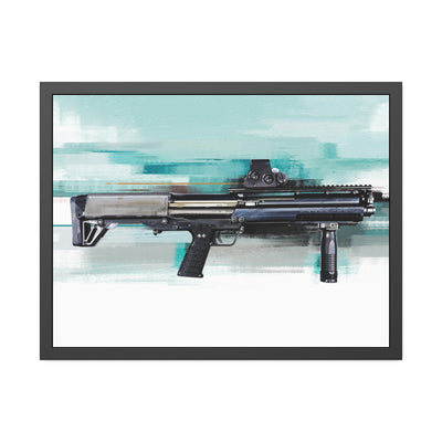 Tactical Bullpup Shotgun Painting - Green Background - Black Frame - Value Collection