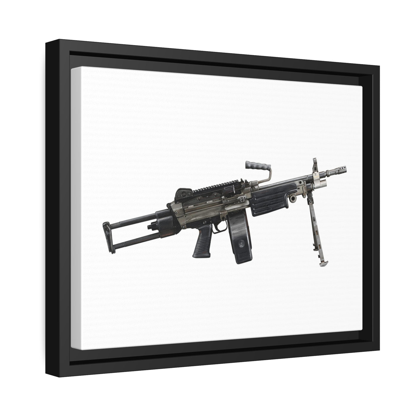 Belt-Fed 5.56x45mm Light Machine Gun Painting - Just The Piece - Black Framed Wrapped Canvas - Value Collection