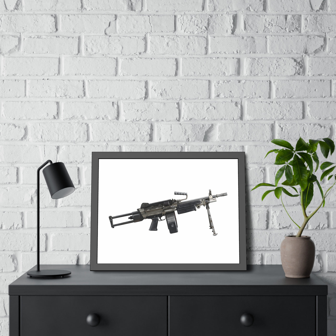 Belt-Fed 5.56x45mm Light Machine Gun Painting - Just The Piece - Black Frame - Value Collection