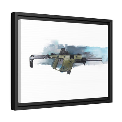 The Vindicator - Suppressed SMG Painting - Blue Background - Black Framed Wrapped Canvas - Value Collection