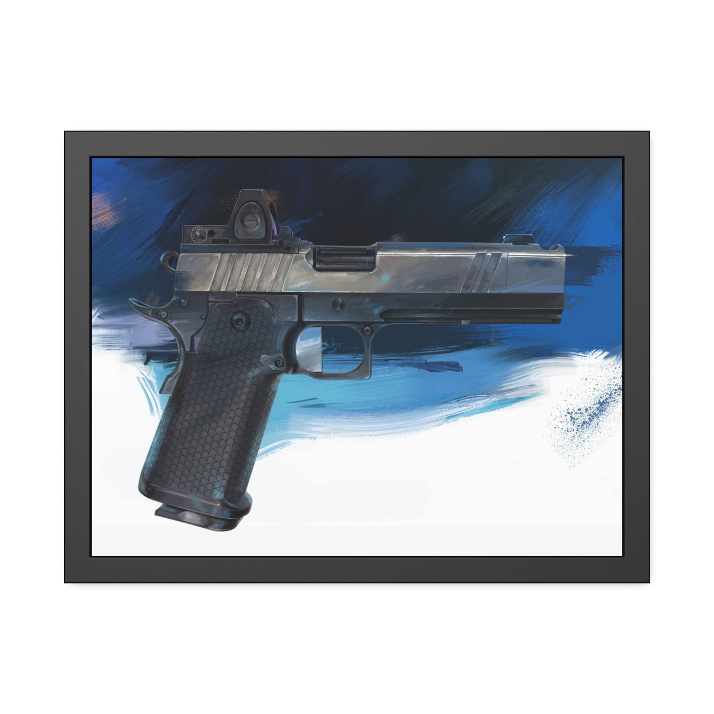 2011 Charlie - Pistol Painting - Dark Blue Background - Black Frame - Value Collection