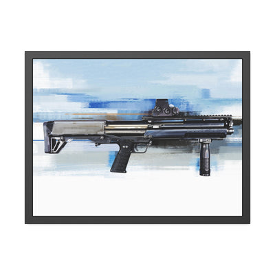 Tactical Bullpup Shotgun Painting - Blue Background - Black Frame - Value Collection