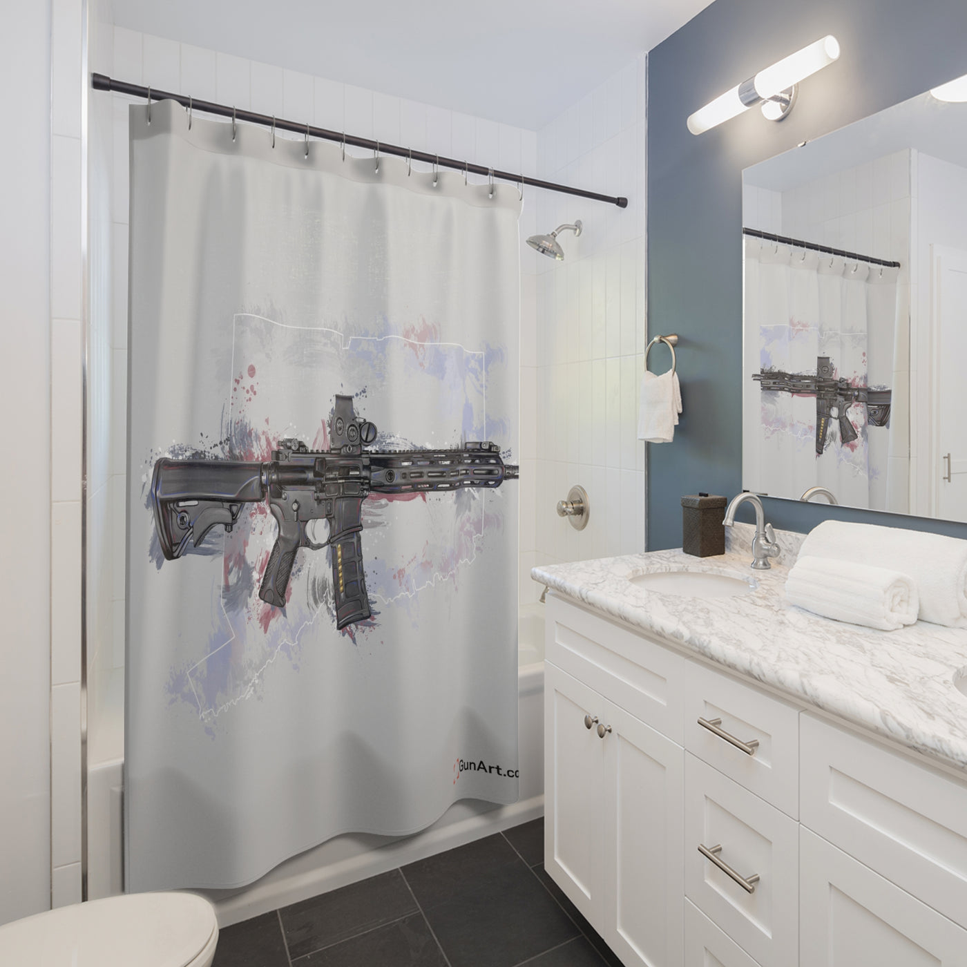 Defending Freedom - Connecticut - AR-15 State Shower Curtains - White State
