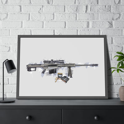 The Long-Range Legend - .50 Cal BMG Rifle Painting - Blue Accents - Black Frame - Value Collection