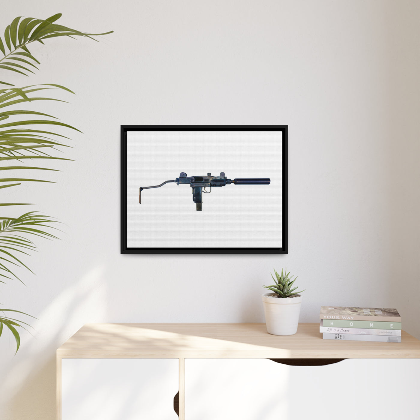 The Miniature Menace - Full Auto Subgun Painting - Just The Piece - Black Framed Wrapped Canvas - Value Collection