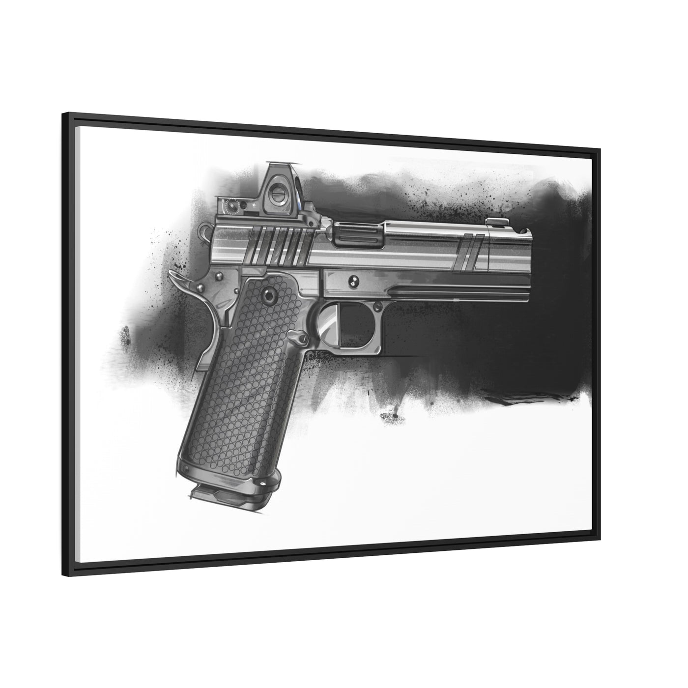 2011 Black & White Pistol Painting - Black Framed Wrapped Canvas - Value Collection