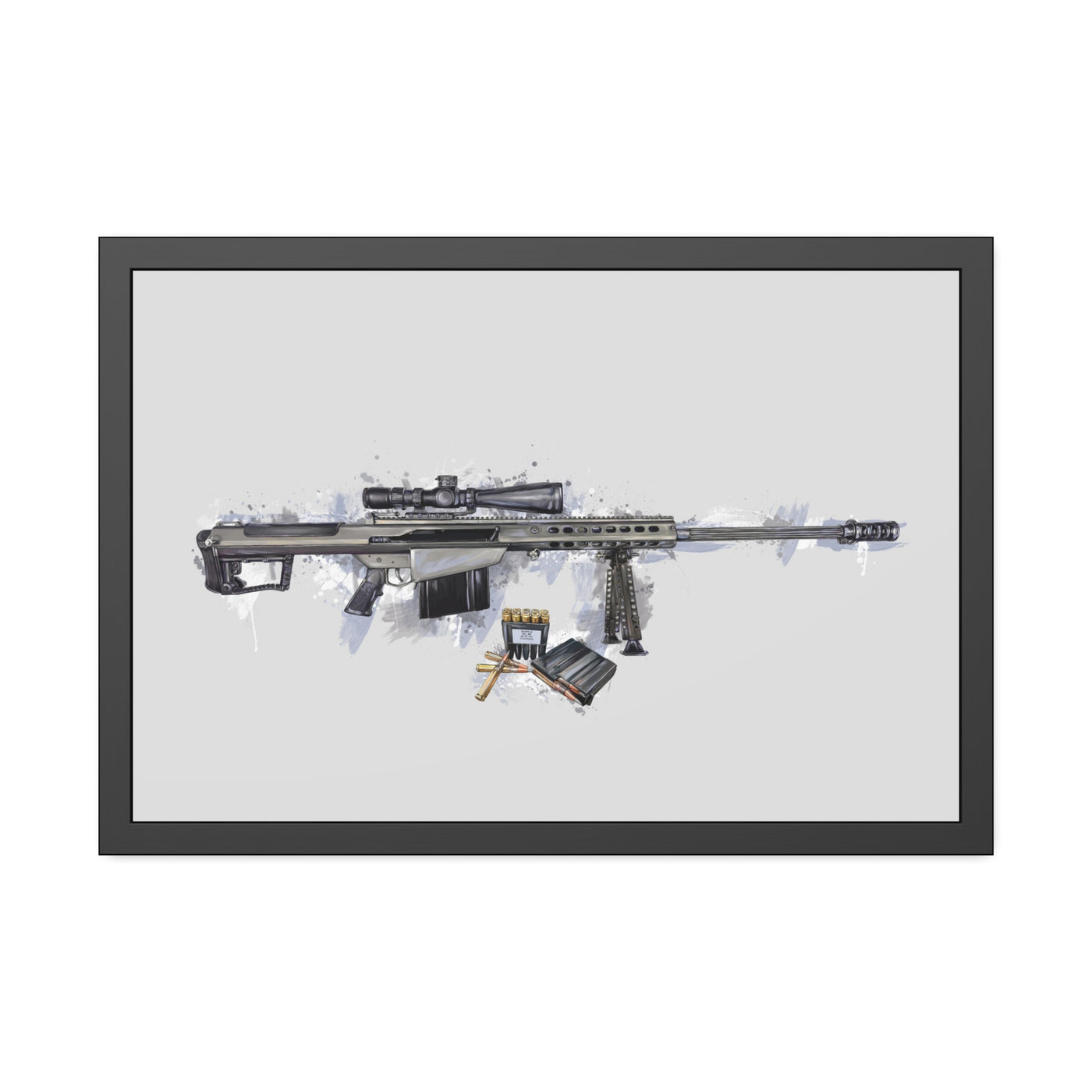 The Long-Range Legend - .50 Cal BMG Rifle Painting - Blue Accents - Black Frame - Value Collection