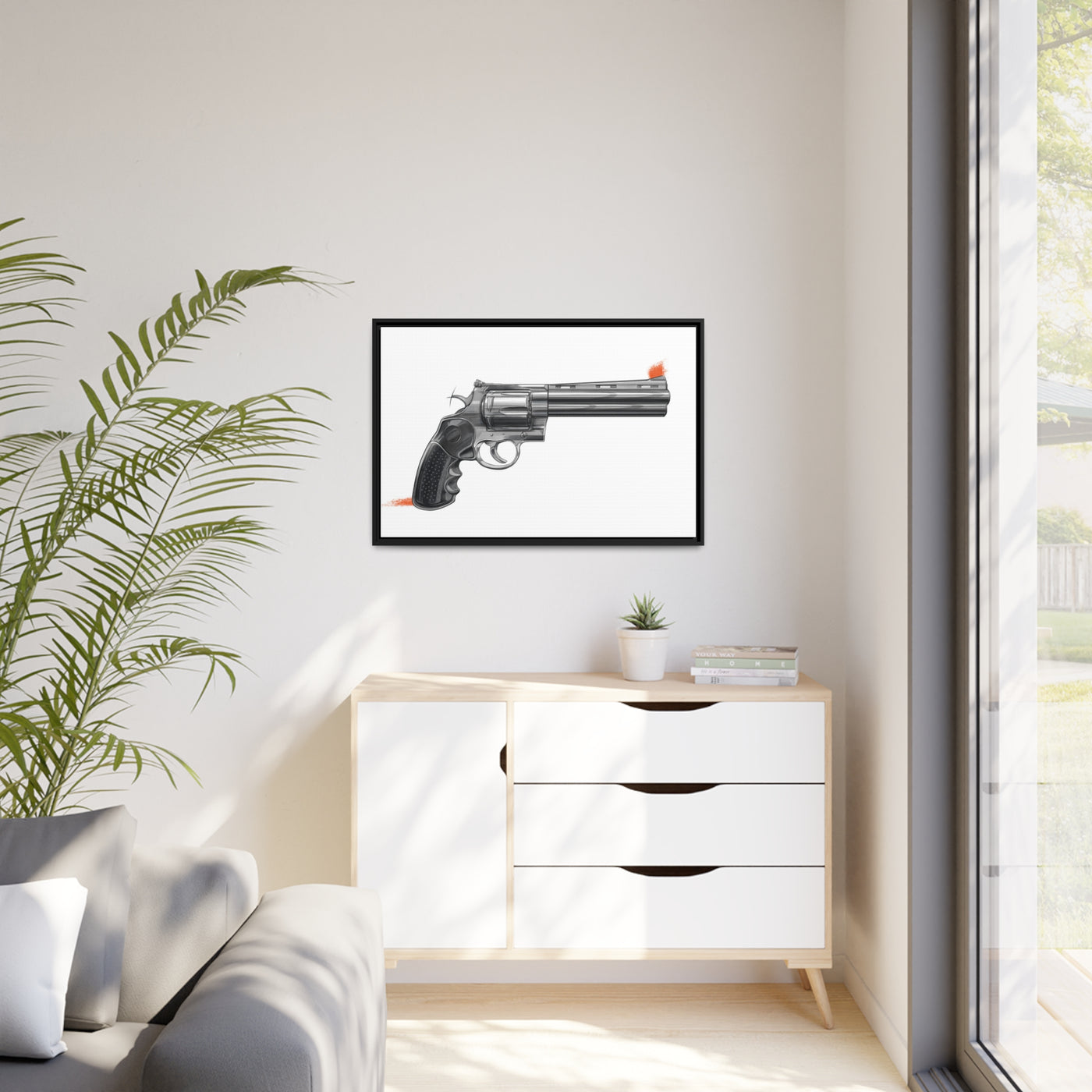 Stainless .44 Mag Revolver Painting - Just The Piece - Black Framed Wrapped Canvas - Value Collection