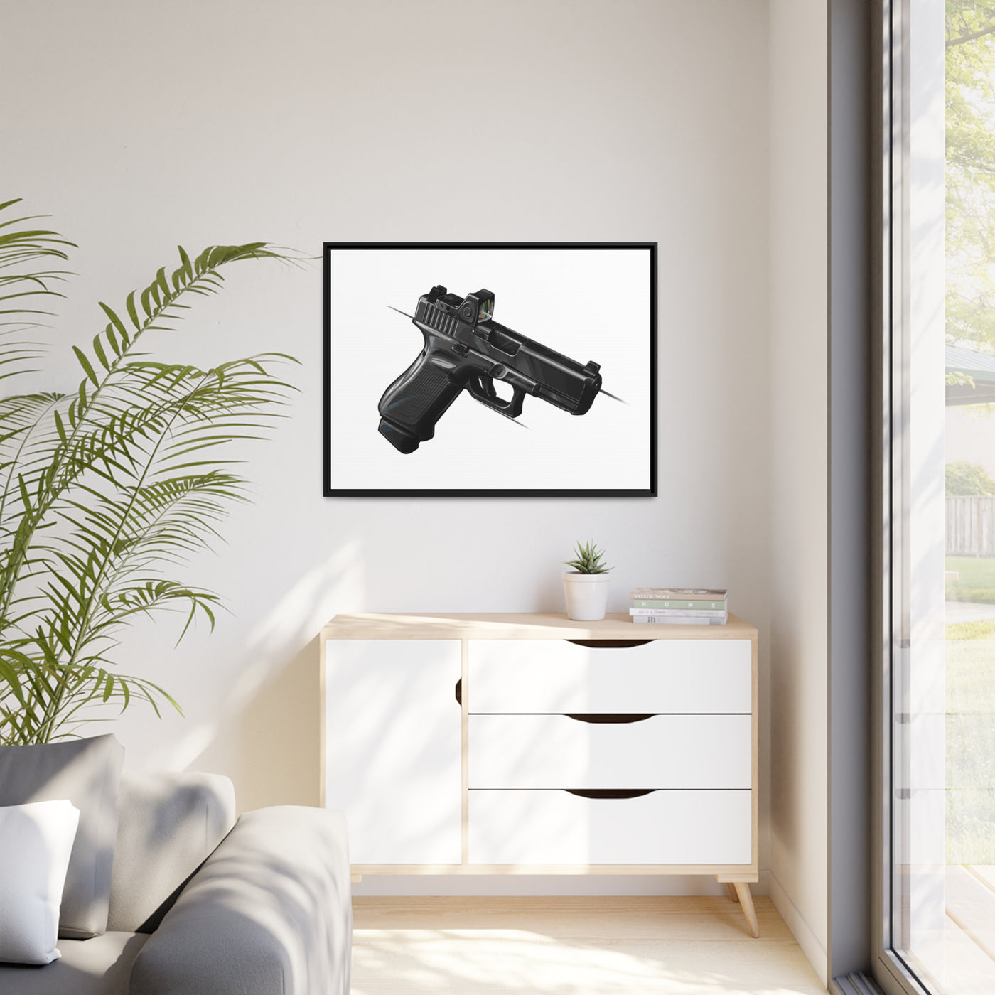 The Last Resort - OG Black Poly Pistol Painting - Just The Piece - Black Framed Wrapped Canvas - Value Collection