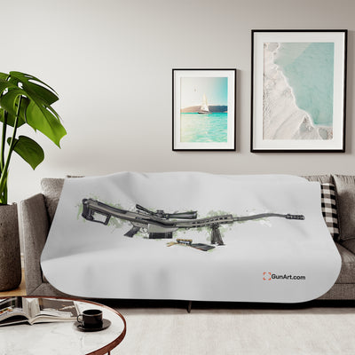 The Long-Range Legend - .50 Cal BMG Rifle Sherpa Blanket - Green Background