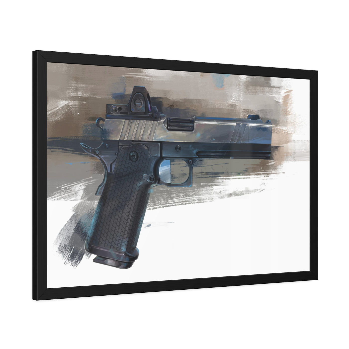 2011 Charlie - Pistol Painting - Brown Background - Black Frame - Value Collection