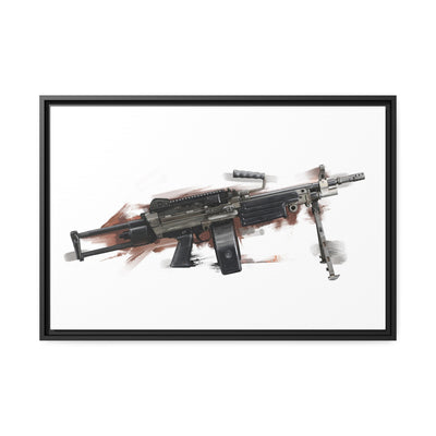 Belt-Fed 5.56x45mm Light Machine Gun Painting - Red Background - Black Framed Wrapped Canvas - Value Collection