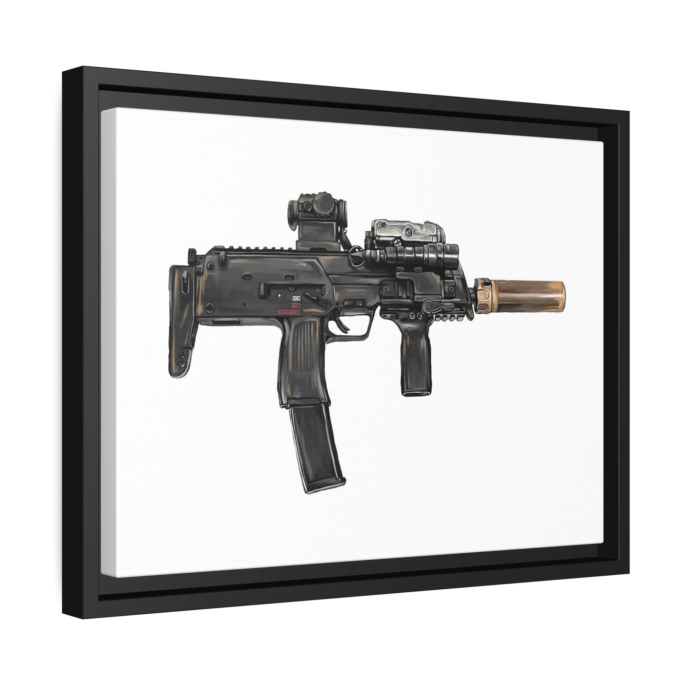 German 4.6x30mm Sub Machine Gun Painting - Just The Piece - Black Framed Wrapped Canvas - Value Collection