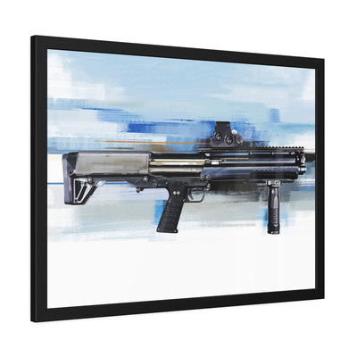 Tactical Bullpup Shotgun Painting - Blue Background - Black Frame - Value Collection