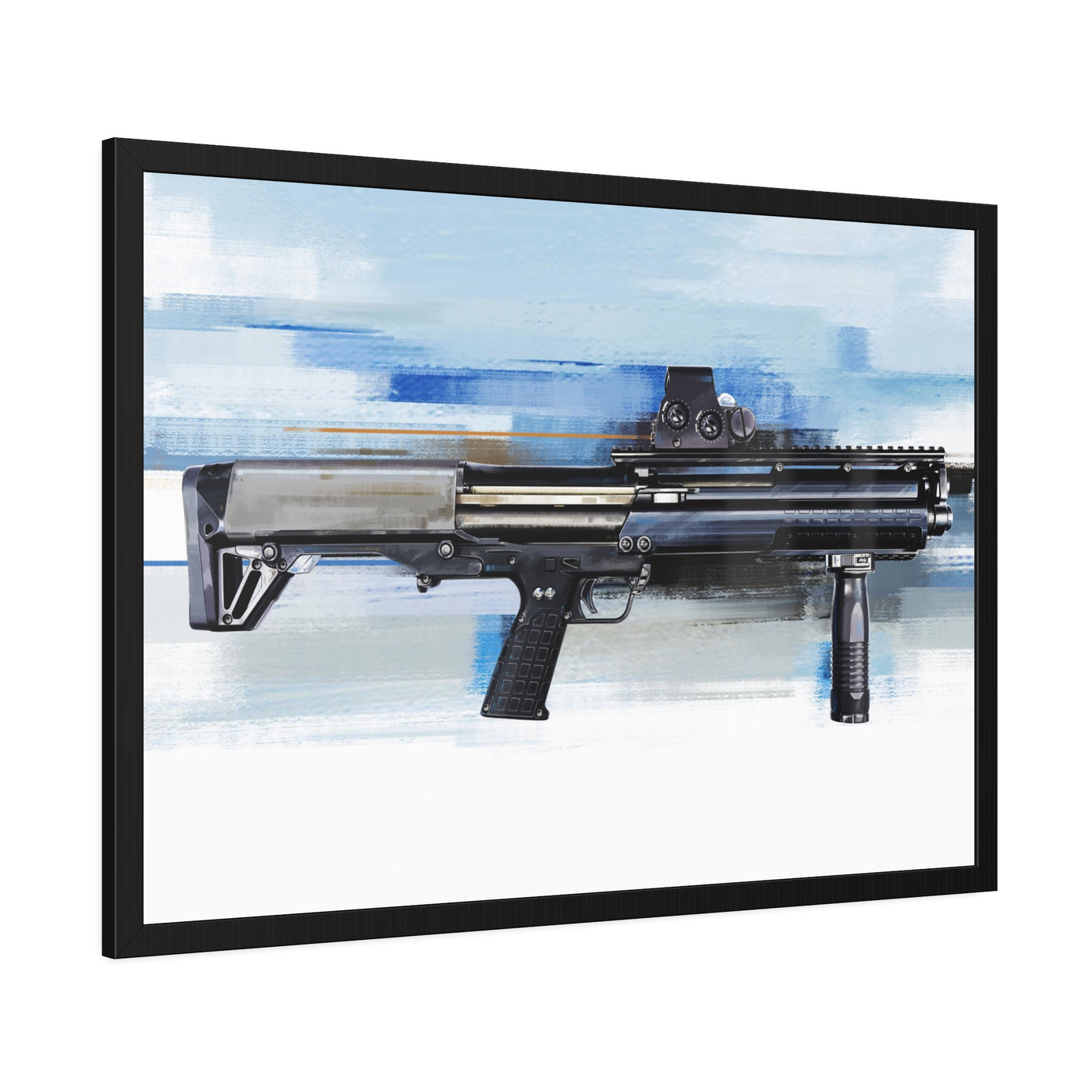 Tactical Bullpup Shotgun Painting - Blue Background - Black Frame - Value Collection