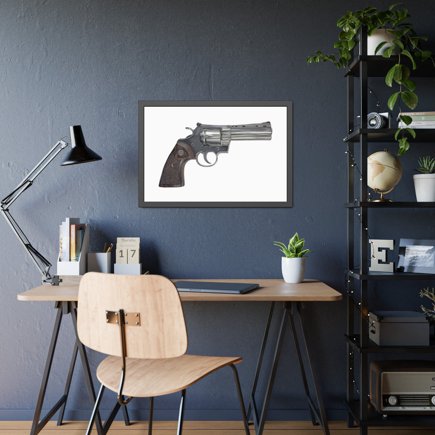 Wood & Stainless .357 Magnum Revolver Painting - Just The Piece - Black Frame - Value Collection