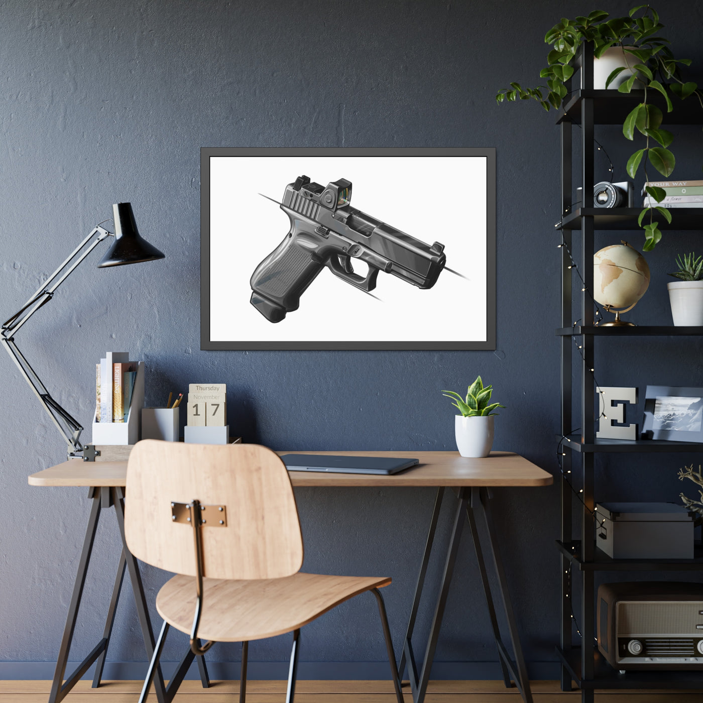 The Last Resort - OG Grey Poly Pistol Painting - Just The Piece - Black Frame - Value Collection