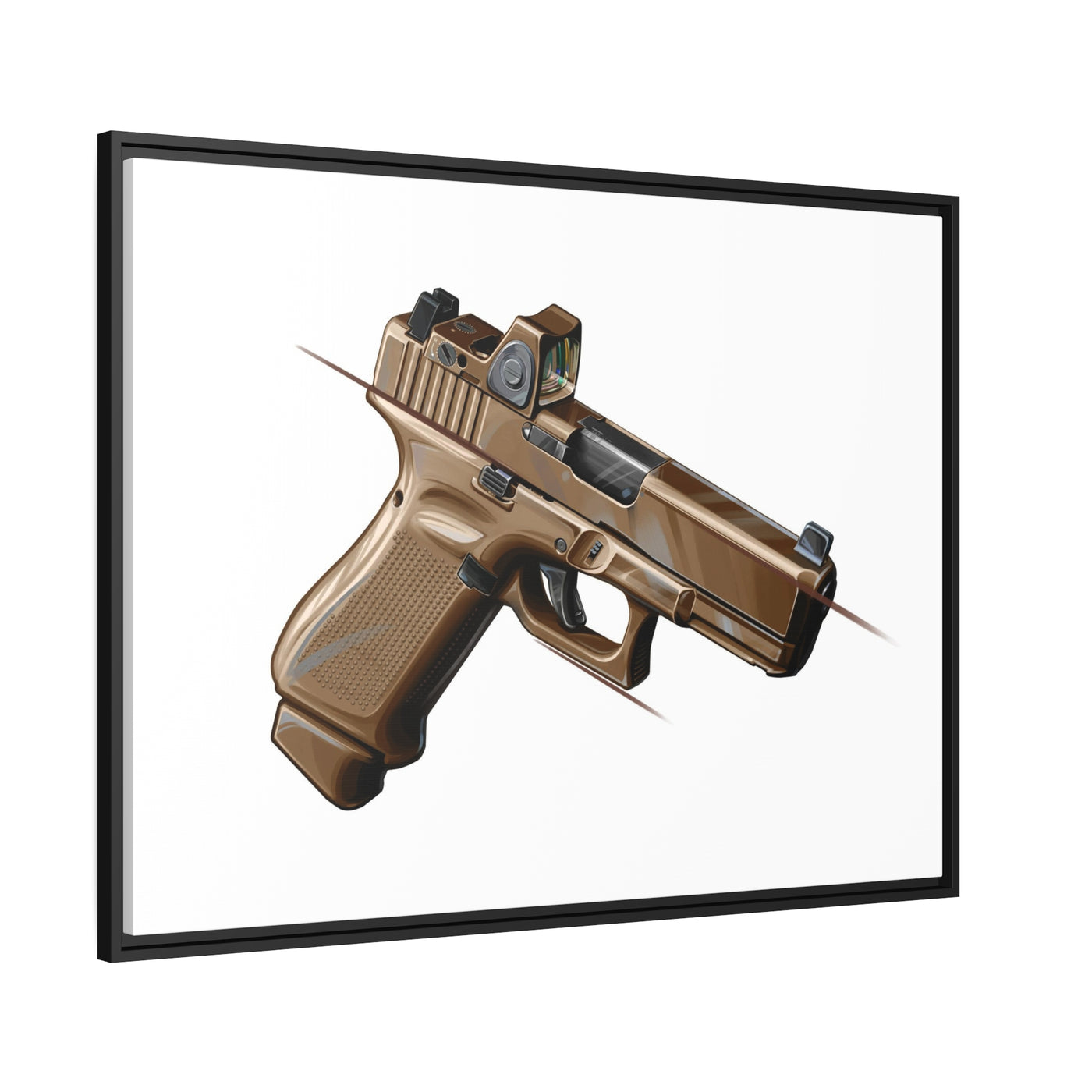 The Last Resort - OG Tan Poly Pistol Painting - Just The Piece - Black Framed Wrapped Canvas - Value Collection